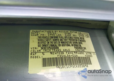 2012 Nissan Versa 1.8 S z USA, uszkodzony, nr VIN 3N1BC1CP5CK203898